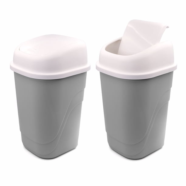 Bote de Basura Chico 2 Pack con Tapa Balancín - Basurero de Plástico Resistente, Papelera para Baño, Cocina y Oficina (Blanco)