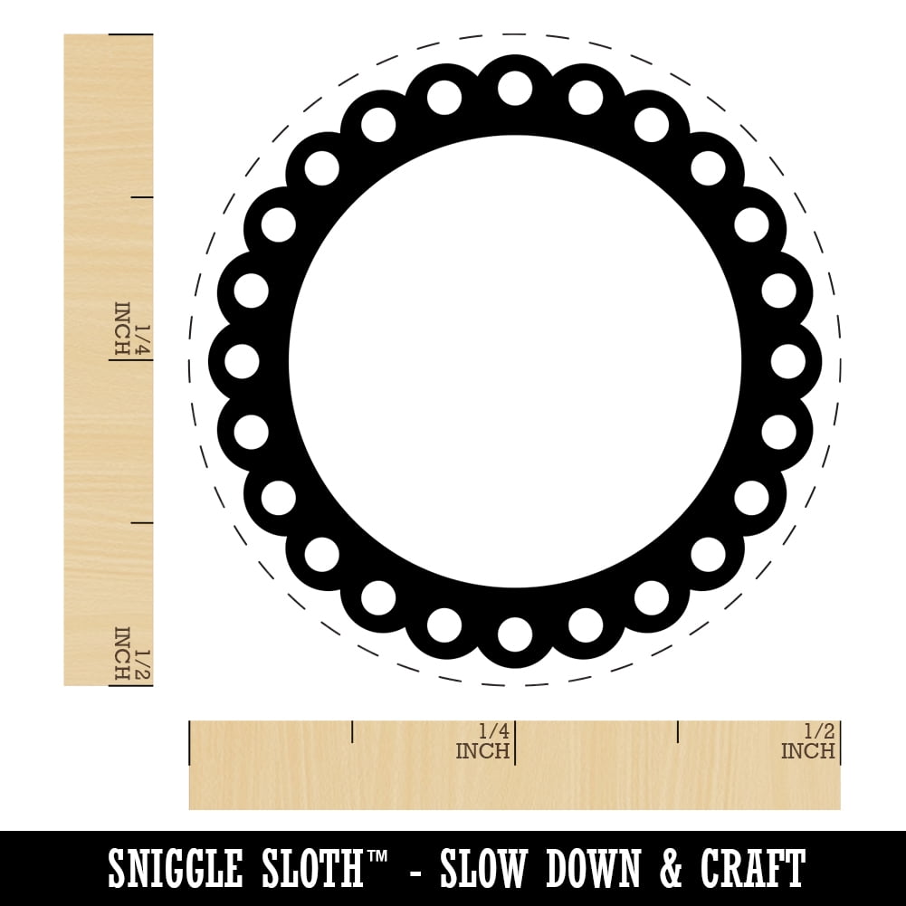 Fancy Scallop Round Frame Self-Inking Rubber Stamp Ink Stamper - Fuchsia Ink - Mini 1/2 Inch