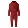 thumbnail image 2 of Cozy Thermal Jumpsuit for Everyday Casual Wear with Zip Front Lined Comfort and Relaxed Fit Nighttime Pajama Piece, Red, M, 2 of 5