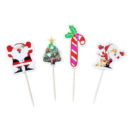 Michellem 24 Pcs Christmas Cake Toppers Santa Claus Christmas Tree Insert Card Decoration Cupcake Toppers for Xmas