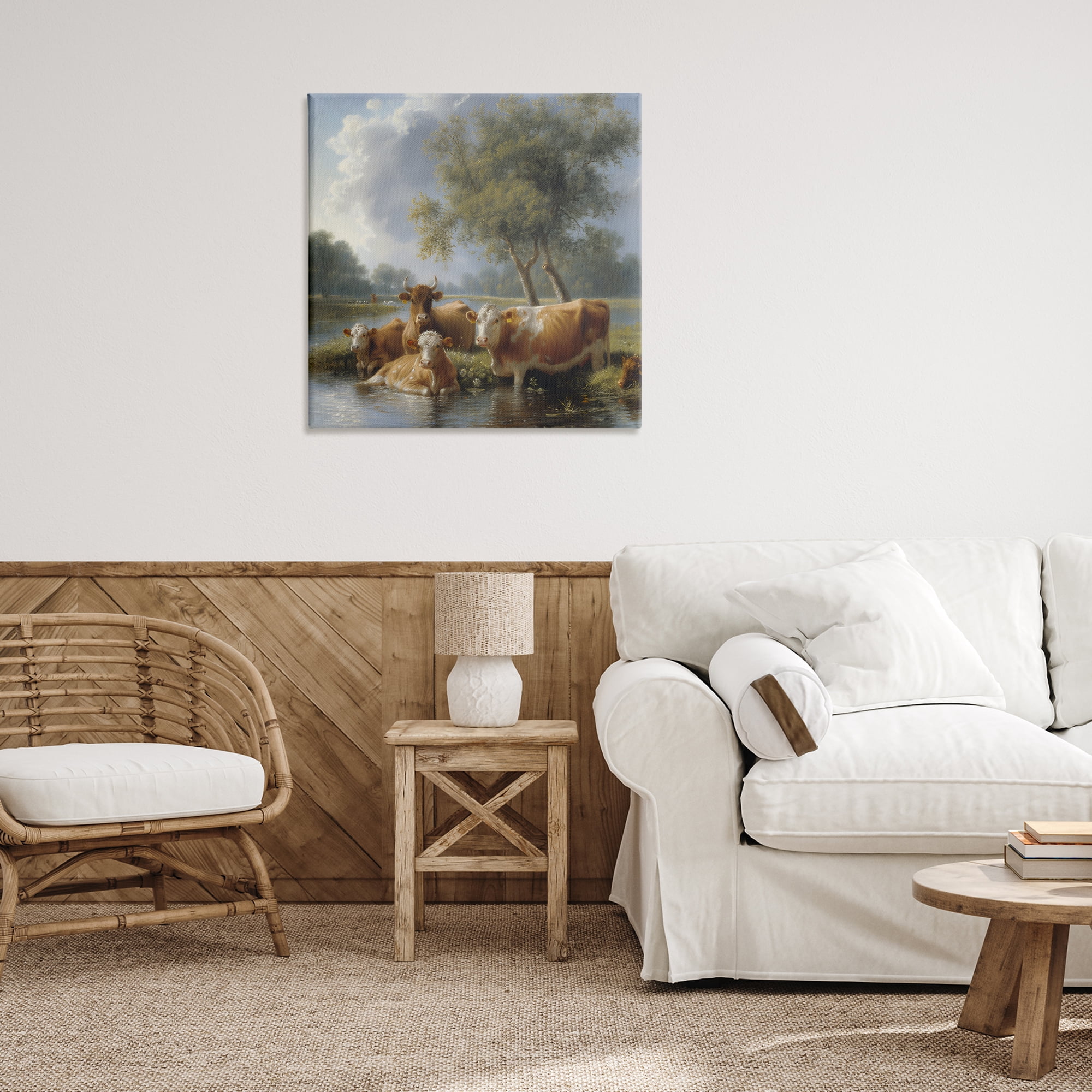 Stupell Industries Cow Family Charming Scene Animals Painting Wrapped Canvas Art Print Wall Art, 30 x 30