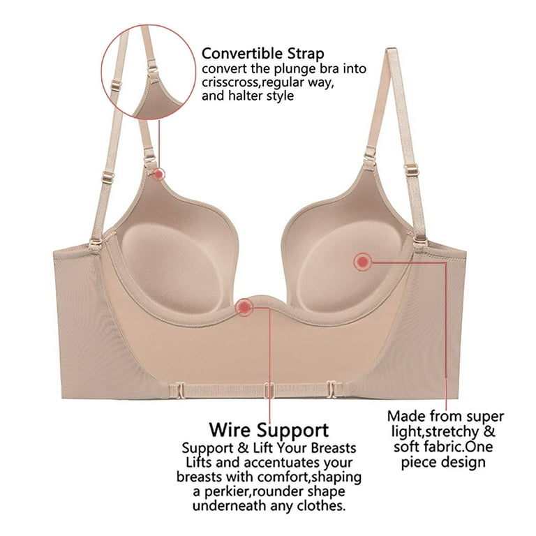 Bras for women Women's Low Back Bra Wire U Shaped Backless Bra Convertible  Strap Seamless Sleeping Bralette Underwire nylon