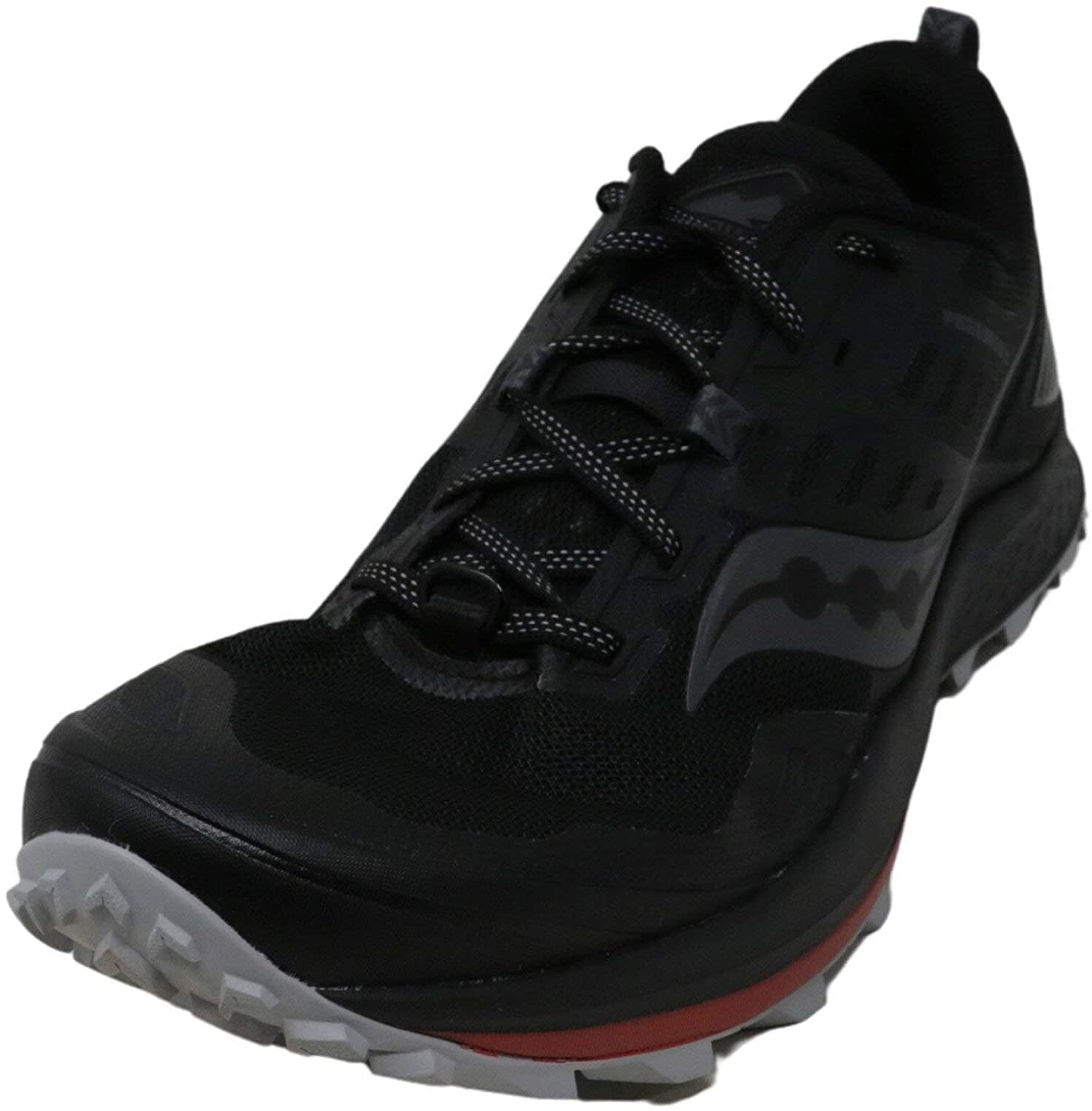 Black/Red Saucony Peregrine 10 Wide Mens Trail Running Shoes 