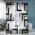 thumbnail image 1 of Geometric Lines Simple Shower Curtain Blue Art Bathroom Curtain 3D Printing Non-perforated Bathroom Curtain Curtain Hook, 1 of 6