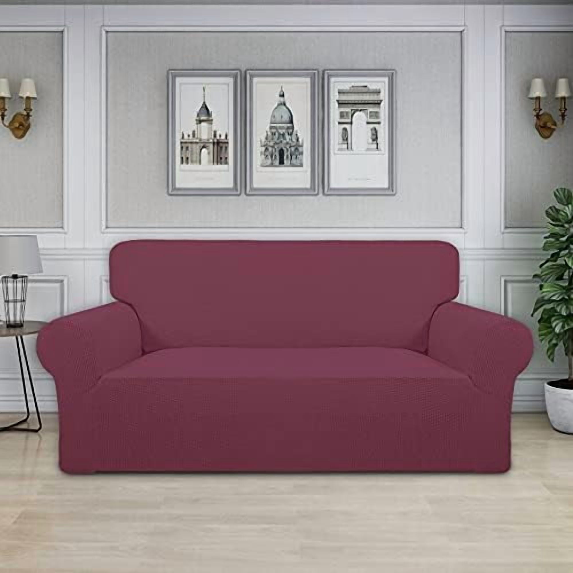 Stretch Oversized Loveseat Slipcover 1-Piece Sofa Cover Furniture Protector Couch Soft with Elastic Bottom for Kids Polyester Spandex Jacquard Fabric Small Checks ASH Rose