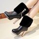 thumbnail image 4 of NECHOLOGY Botas Mujer Adulto Femenino Zapatos Botines para mujer Botas de tacón con de imitación para mujer, zapatos gruesos con tubo corto, súper altos, a la moda, para Europa y Unidos (Black, 8), 4 of 7