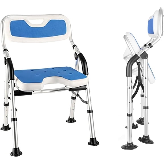 DEWEL Foldable Shower Chair for Elderly and Disabled, Folding Shower Seat with Armrests and Back Height Adjustable, Aluminum Alloy Bath Seat for Inside Shower, 330lbs Capacity
