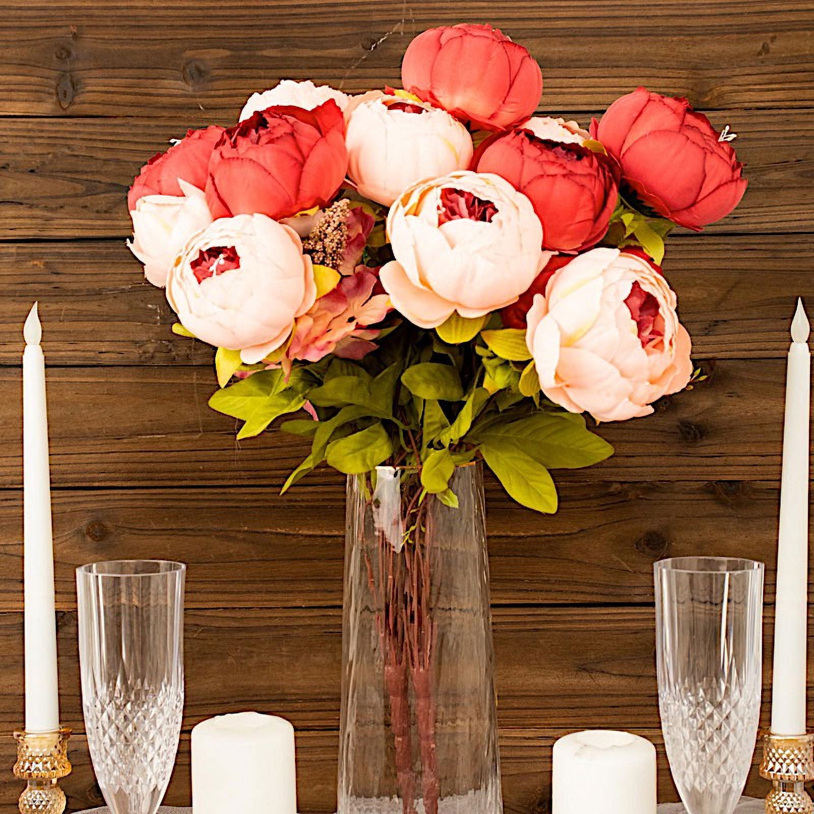 BalsaCircle 2 Bouquets Burgundy Dusty Rose 19 in Artificial Peony Flowers Silk Floral Bushes Party Events Decorations Supplies
