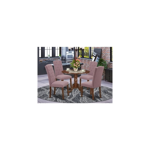 5-Piece Round Dinette Set - Small Table & 4 Parsons Chairs - Mahogany Finish