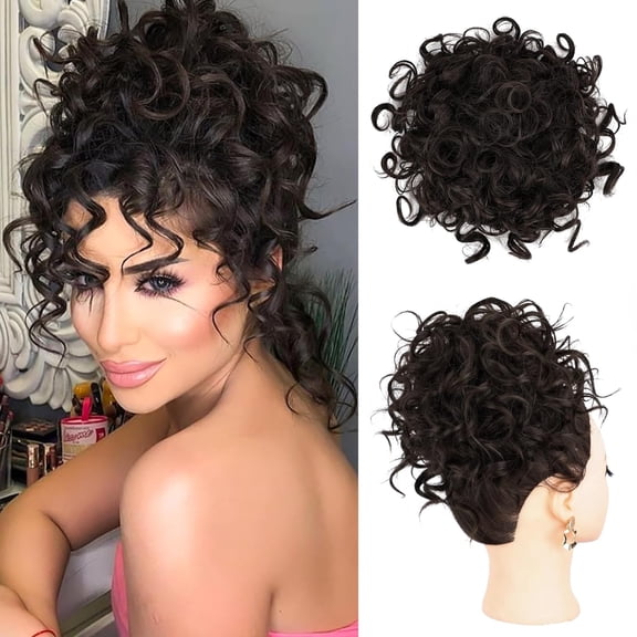 Messy Bun Hair Piece for Women 70g Elastic Drawstring Loose Wave Curly Hair Buns HairPiece Synthetic Hair Bun Hair Extensions for Women Daily Use(Dark Brown)