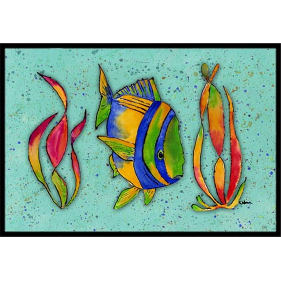 24 x 36 In. Tropical Fish on Teal Indoor or Outdoor Mat