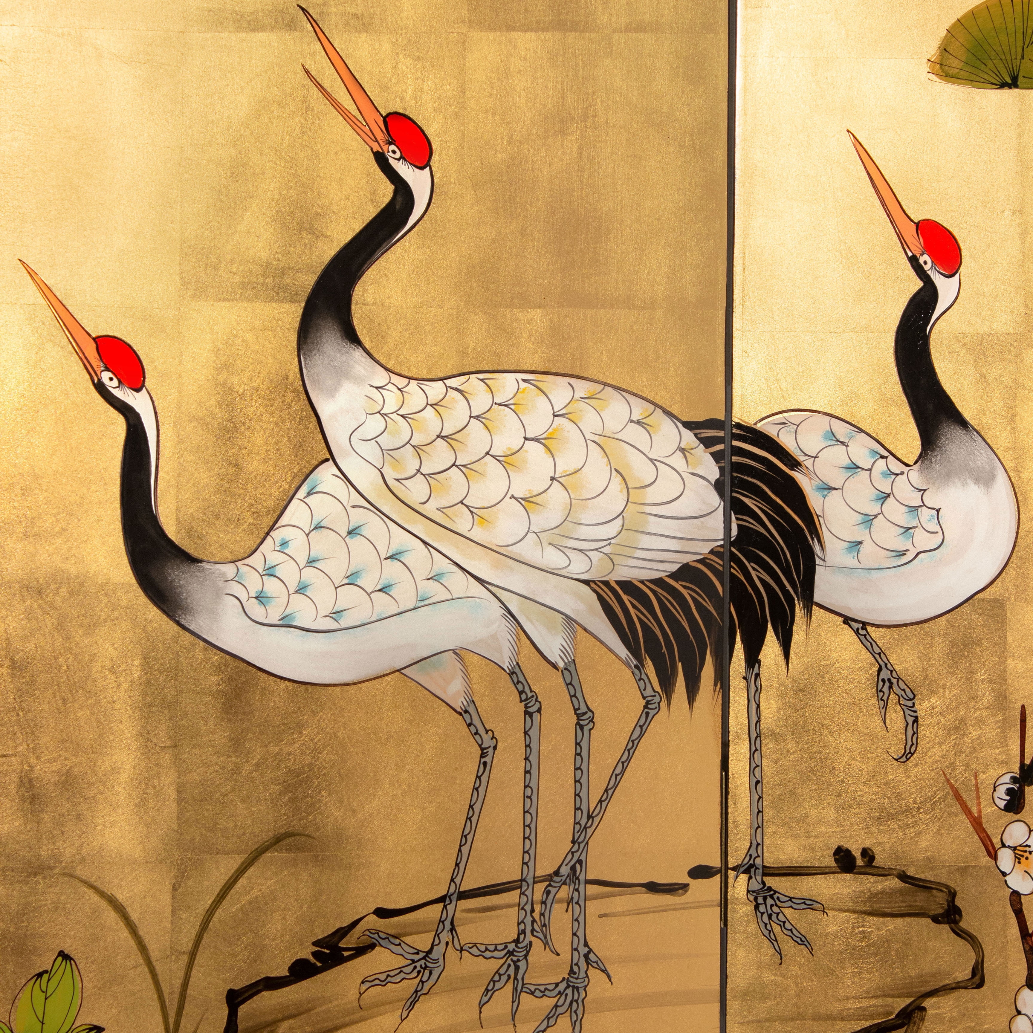Oriental Furniture 6 ft. Tall Gold Lacquer Room Divider - Cranes