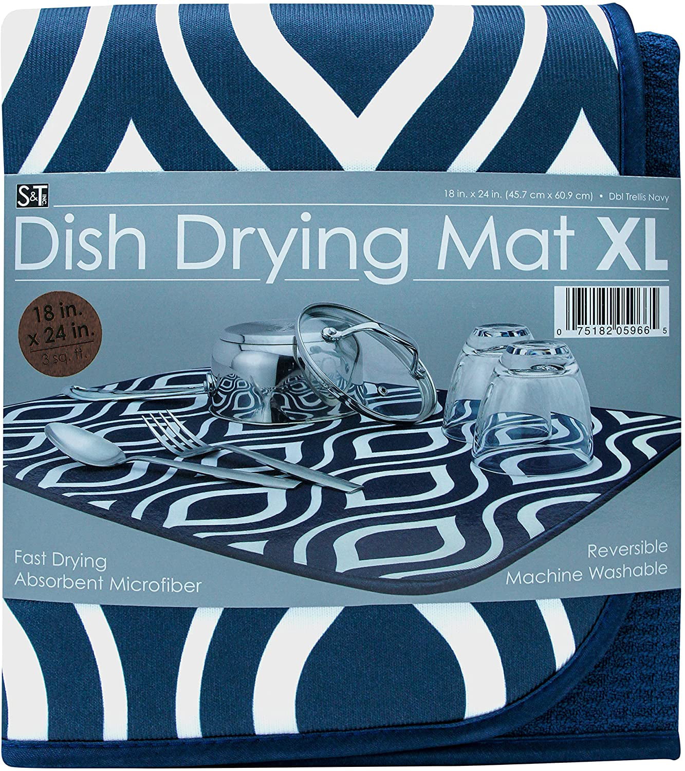 Absorbent Fast Drying Dish Drying Mat XL 18 x 24 Inches Reversible  Trellis/Clay