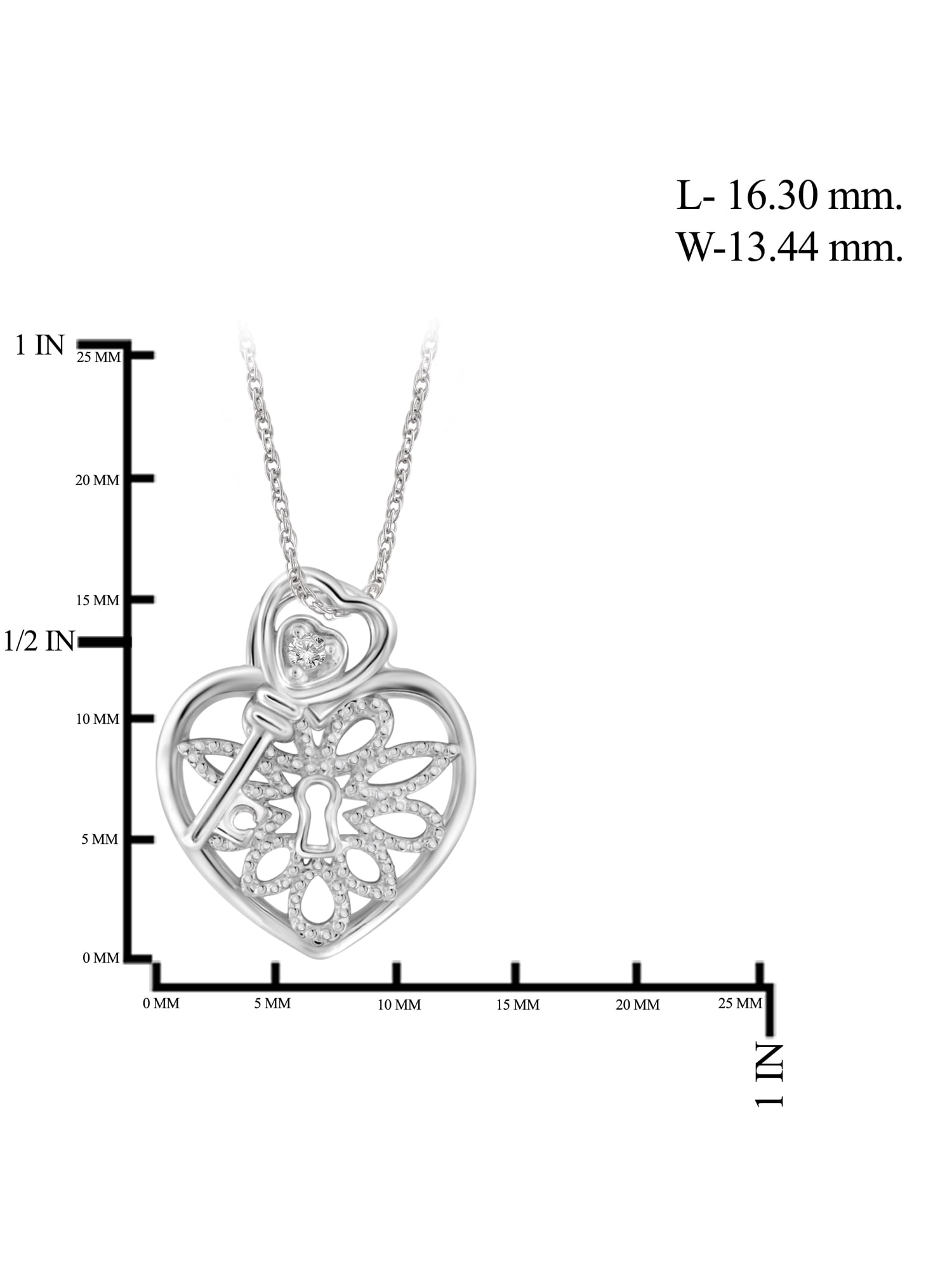 White Diamond Accent Sterling Silver Heart Pendant with Key