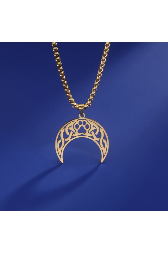 Gold Dog Claw Moon Pendant Stainless Steel Necklace Box Chain Jewelry
