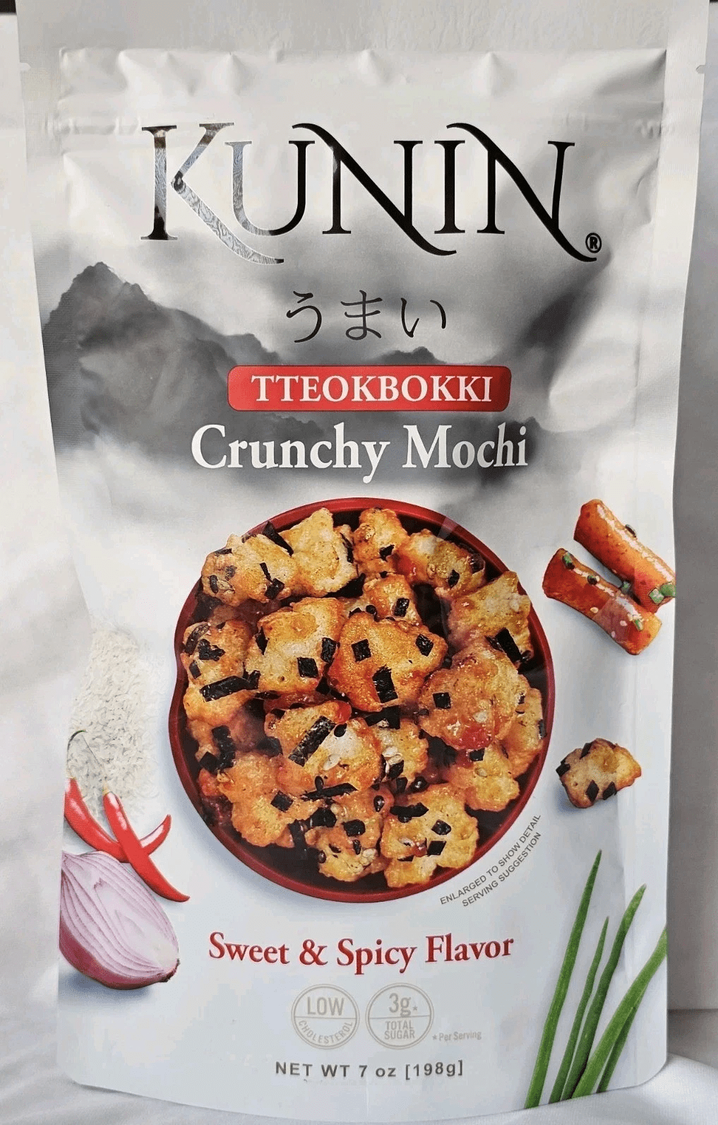 Kunin Tteokbokki Crunchy Mochi Sweet & Spicy Flavor Crackers, 2 Bags