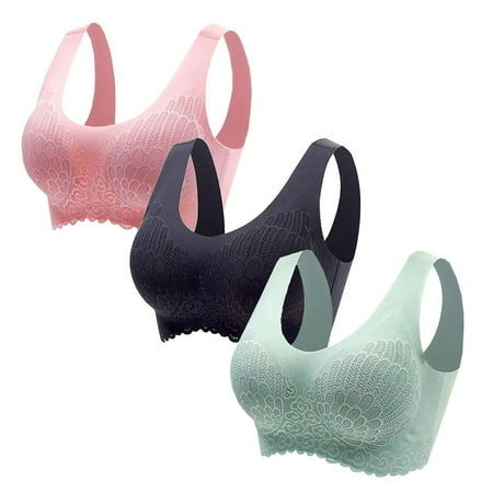 Clearance! HCURIBAD Sports Bra  Push up Bra 3 Pcs Women s Seamless Comfort Sports Bra Padded Soft Stretch Non-Steel Ring Sleep Bra  Wireless Bras  Bras for Women J XL