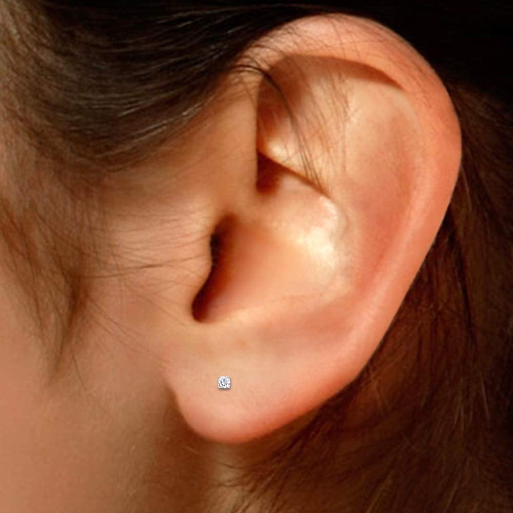 0.06 Carat (Cttw) Round Cut White Natural Diamond Accents 4-Prong Screw Back Solitaire Stud Earrings In 14k Rose Gold Over Sterling Silver Jewelry For Women