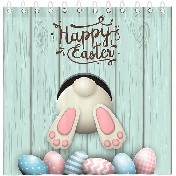 Easter Shower Curtain, Eggs GnomeCute Cartoon Dwarf Pink Bath Curtains with 12 Hooks, Home Decor Waterproof Polyester Fabric Shower Curtain Set for Bathroom 72 x 72 Inch
