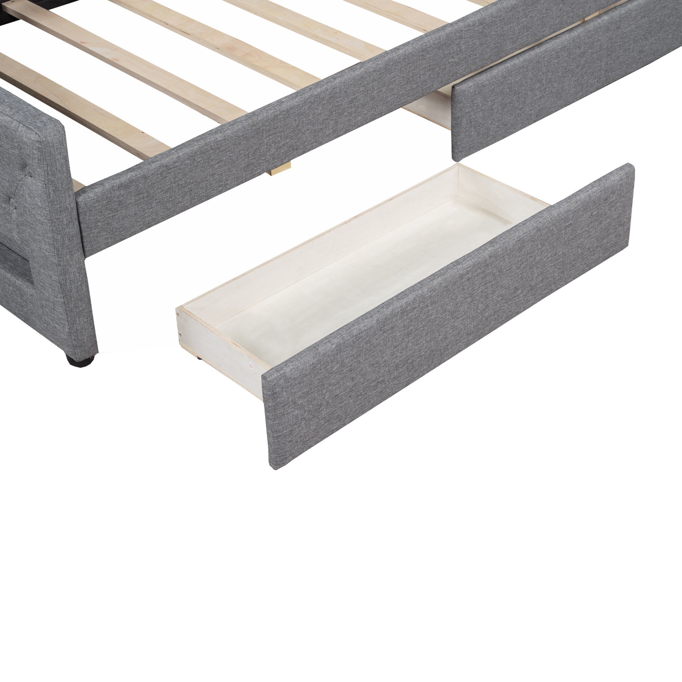 Noble House Twin XL Linen Upholstered Daybed, Tufted Frame with 7-Color LED Belt and 2 Storage Drawers, Gray