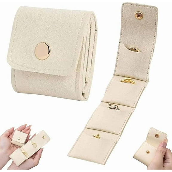 Mini Travel Jewelry Bag, Mini Travel Jewelry Roll Bag with Buckle, Portable Foldable Travel Jewelry Organizer Case, Small Jewelry Box for Earrings, Rings, Necklaces (White)