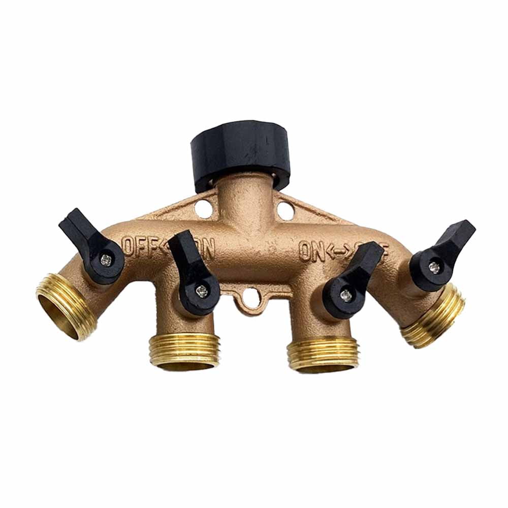 4 Way Brass Hose Dispenser Brass Hose Faucet Manifold, Garden Hose