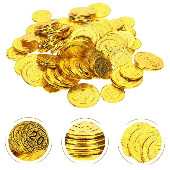 BESTSKY Birthday 100Pcs Plastic Pirate Coins Toys Treasure Hunt Coin Party Favors Fake Coins Toys