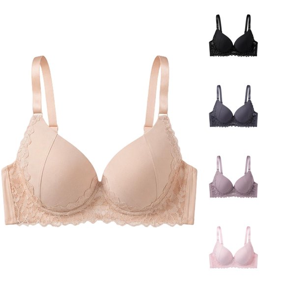 XFeng Women Embossed Letter Wireless Push Up Bra Wide Strap Seamless Bra
