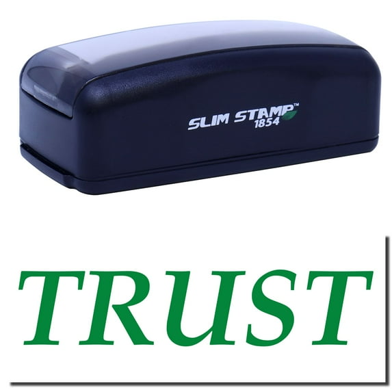 Large Pre-Inked Trust Stamp, Slim 1854, Ultra Slim Design, Impression Size 1-13/16" by 2-1/2", Up to 25,000 Impressions - Green Ink