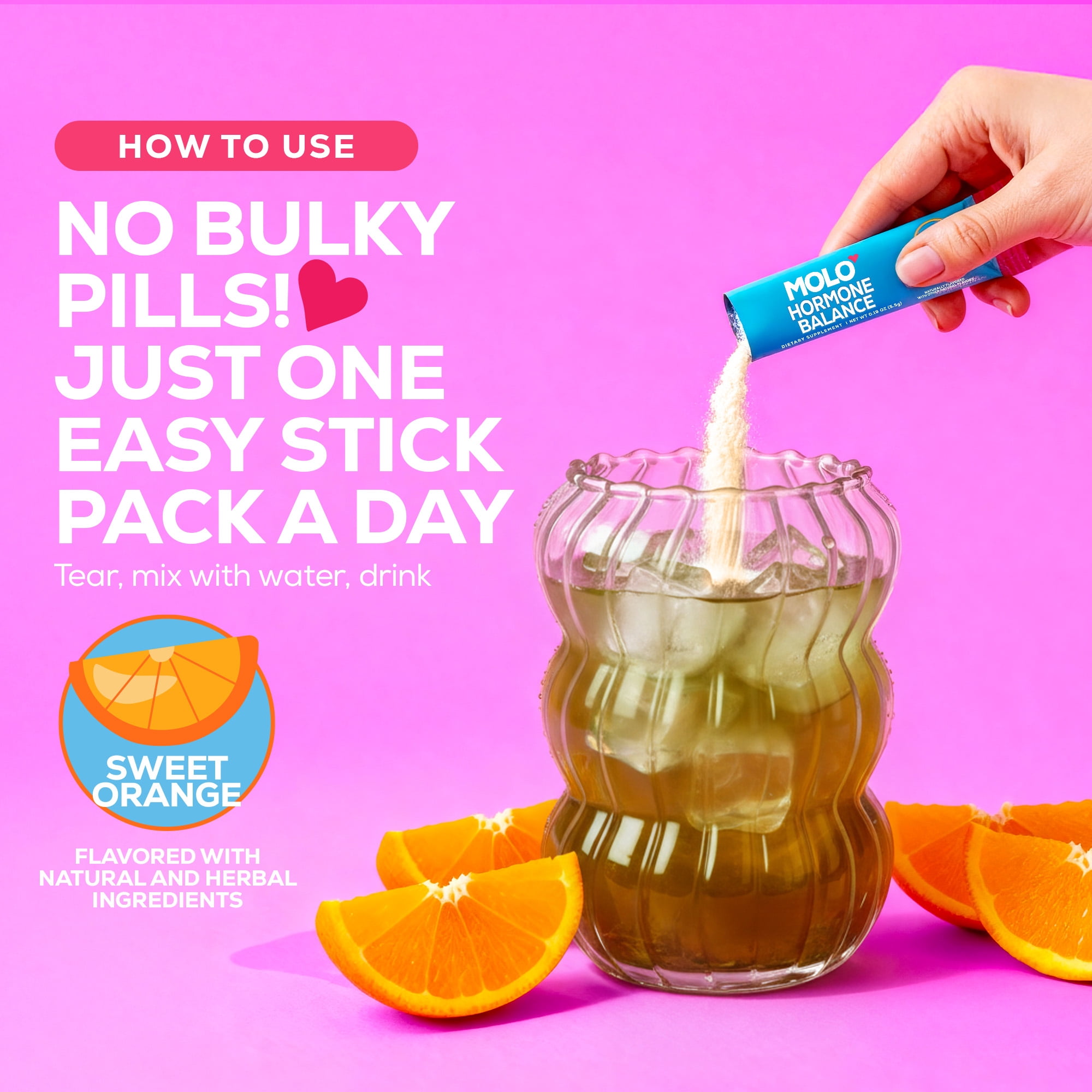 Molo Hormonal Balance Supplement Drink Mix, Mood Support and Cycle Regulation, Sweet Orange, 30 pack