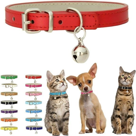 GASTROPOD Kitten Collar with Bell, Soft PU Leather Small Dog Collars Adjustable Buckle for XXS XS Extra Small Medium Tiny Female Male Boys Girls Pets Puppy Cats Teacup Yorkie