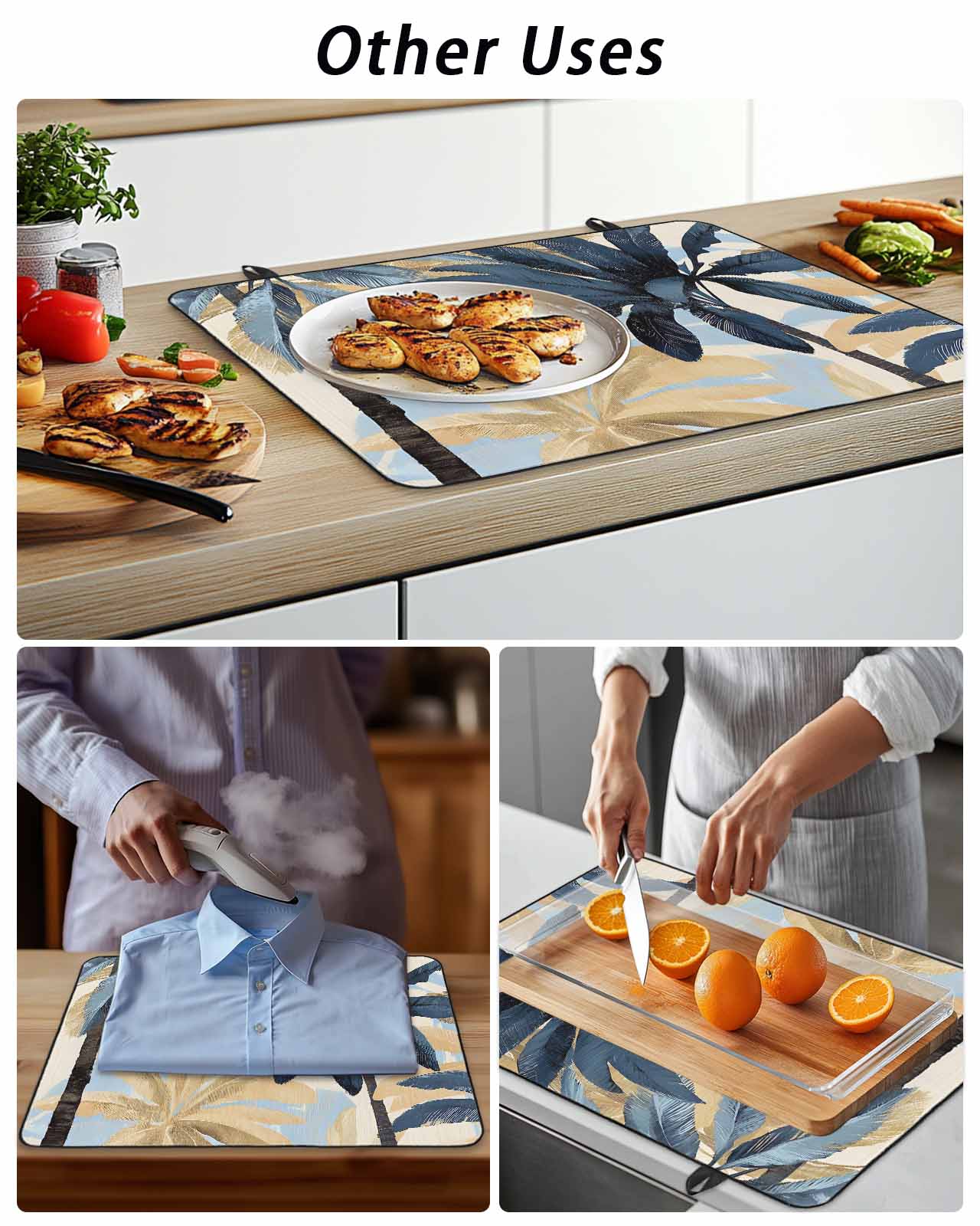 Palm Trees Stove Top Covers for Electric Stove, 28'x20'' Vintage Watercolor Tree Glass Ceramic Stove Cover Foldable Rubber Mat Heat Resistant Cooktop Protector for Kitchen