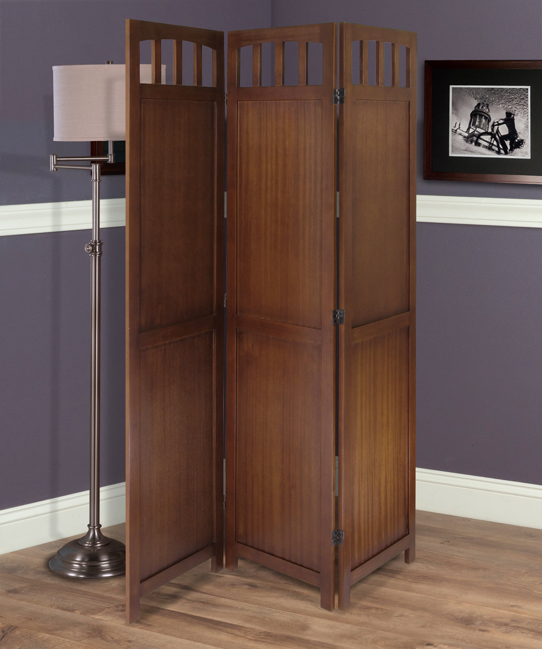 Winsome William 3-Panel Folding Room Divider, Walnut Finish