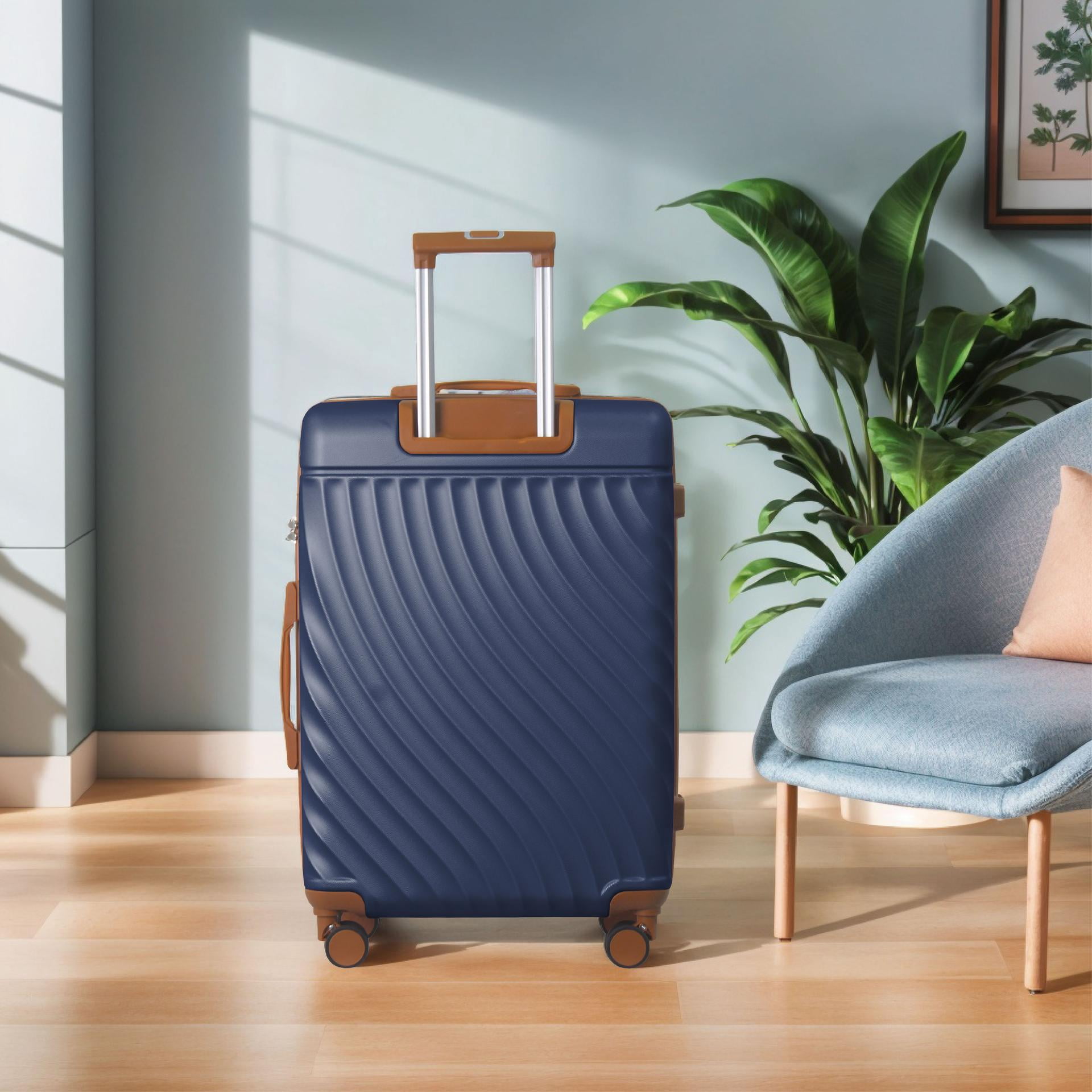 Lisonu 3-Piece Luggage Set, Navy Blue Hardshell Suitcase Set with Spinner Wheels & TSA Lock, Durable ABS Travel Trolley, 20" 24" 28"