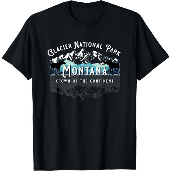 Glacier National Park Montana Moose Hiking Camping Souvenir Unisex T-Shirt for Men Women Kids Toddler