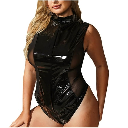 

Staron Women Plue Size Lingerie Leather Uniform Temptation Bodysuit