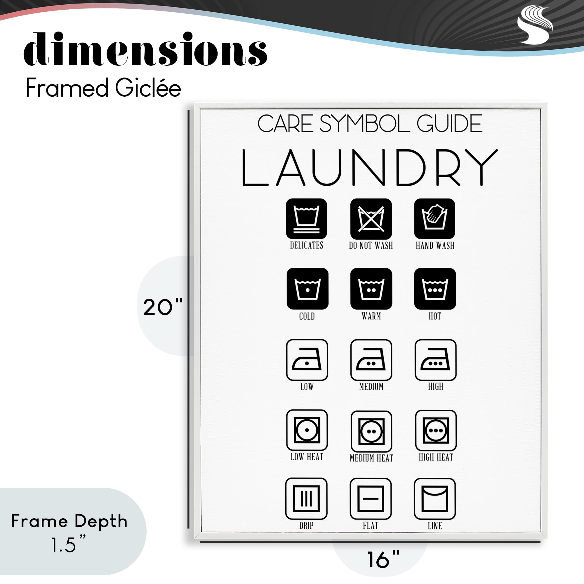 Stupell Industries Laundry Care Symbol Guide White Framed Giclee Art, design by SD Graphics Studio