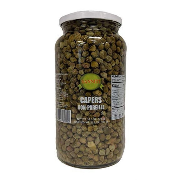 Sanniti Spanish Non Pareil Capers in Vinegar and Salt Brine - 33.5 oz Jar