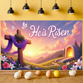 thumbnail image 6 of Wooden Cross He is Risen Banner Purple Drape Resurrection Display Crown of Thorns White Doves Christian Backdrop for Easter Sunday Church Service Resurrection Celebration, 6 of 9