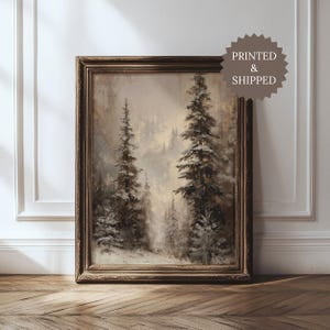 Kiloa Snowy Forest Print Winter Landscape Wall Art, Festive Pine Trees, Evergreen Festive Woodland Cabin Decor, PRINTED & SHIPPED, Poster Print, 8x12 UNFRAMED
