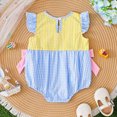 thumbnail image 6 of Baby Onesies Girl Baby Girl Outfit Infant Fish Embroidery Gingham Print Bowknot Fly Sleeve Romper Bodysuit, 6 of 7