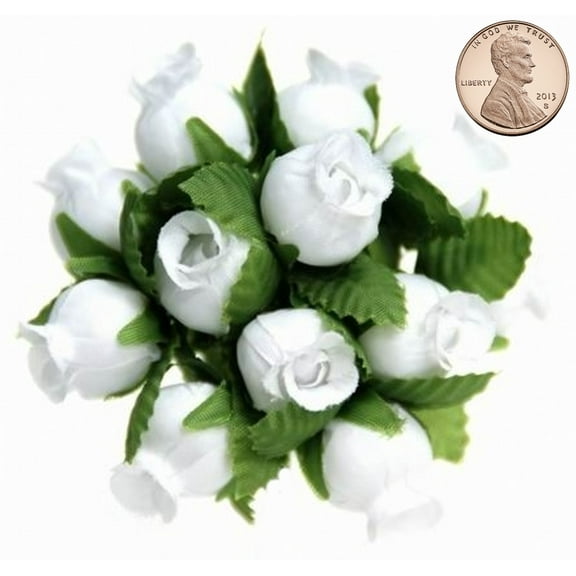 144 Miniature Poly Rose Silk Favor Flower Pick Wedding Shower - White