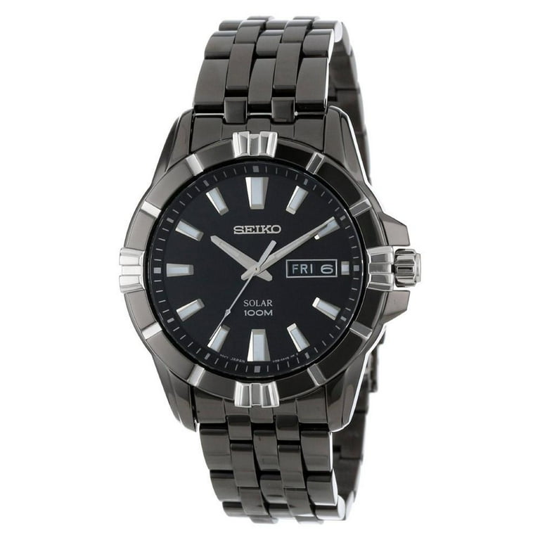 Seiko Men's SNE177 Solar Black Dial Black IP Steel Bracelet Quartz