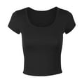 thumbnail image 5 of Jzuxvd Womens Summer Sexy Short Sleeve Square Neck Double Lined Basic Slim Fit Crop T Shirt Black S, 5 of 7