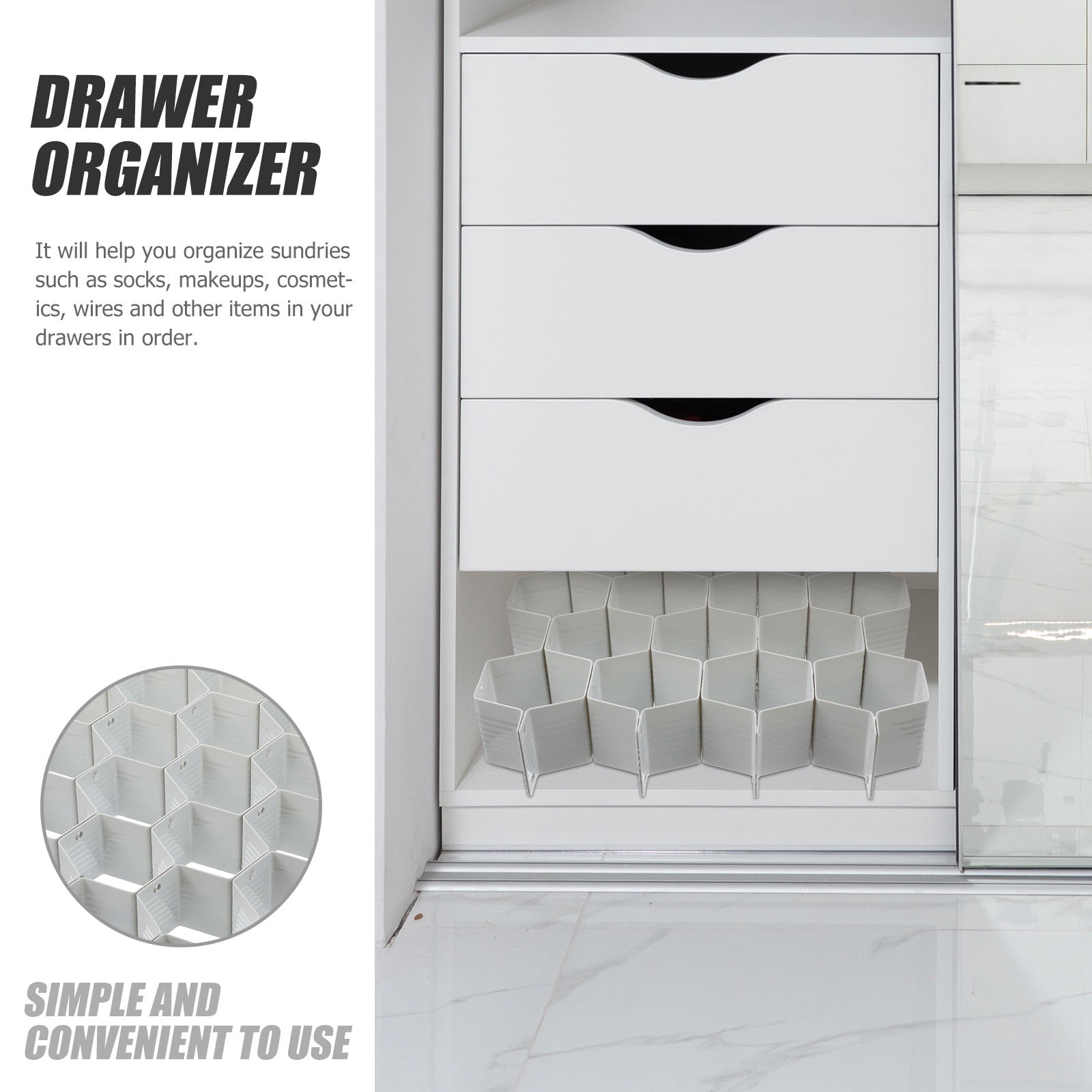 FUEENIRVA 3-Piece Multipurpose Sub-Grid Drawer Organizer Set, Grey ABS Plastic for Kitchen, Office, and Home Storage Solutions