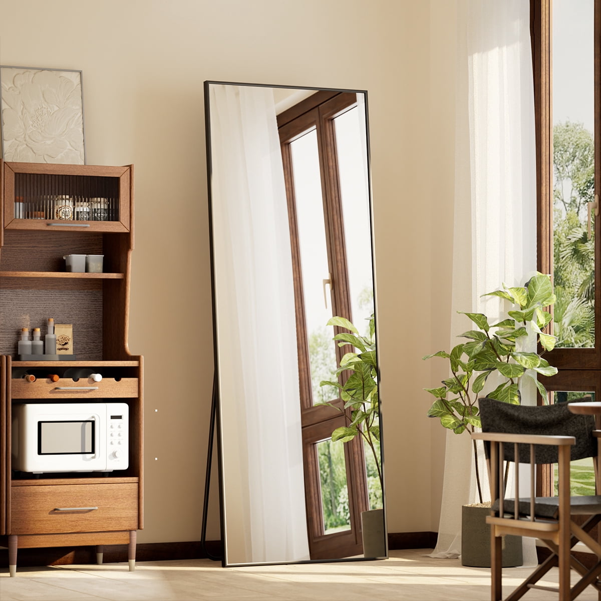 Easy4Home 56"x21" Rectangular Full Length Mirror Freestading Full Body Floor Mirror, Black