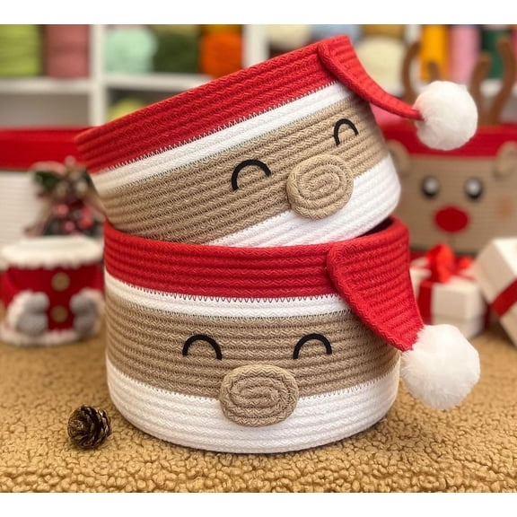 Fibre Gold Decorative Cotton Rope Storage Basket Set of 2 Pack Round Woven Bins