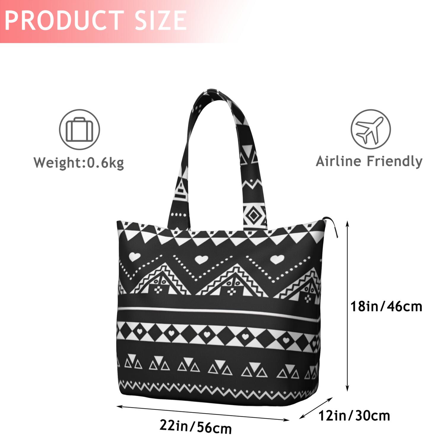Black Geometric Striped Pattern with Hearts Travel Tote Bags for Women Carry On,Large Weekender Bags for Women Travel,Multi Functional Duffle Bag for Work,Shopping,Sports