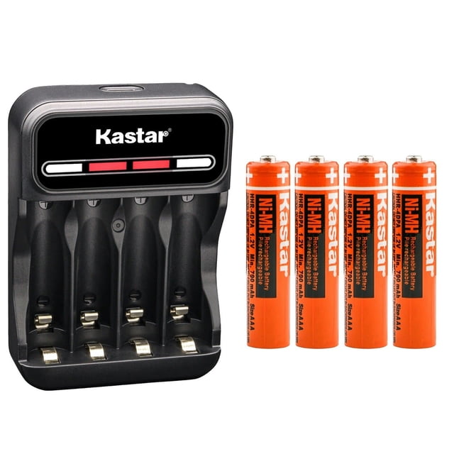 Cargador de baterías y paquete de 4 baterías AAA Kastar Ni-MH de 700 mAh