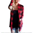 thumbnail image 1 of ITFABS Cardigan en Coton à Carreaux pour Femmes, Manches Longues, Ouvert devant, 1 of 2